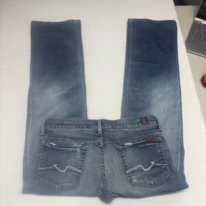 7 For All Mankind Light and Dark Blue Straight Leg Jeans
